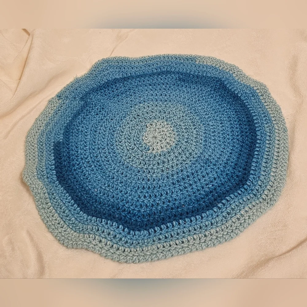 Handmade Blue Crochet Round Bed Or Kennel Rug